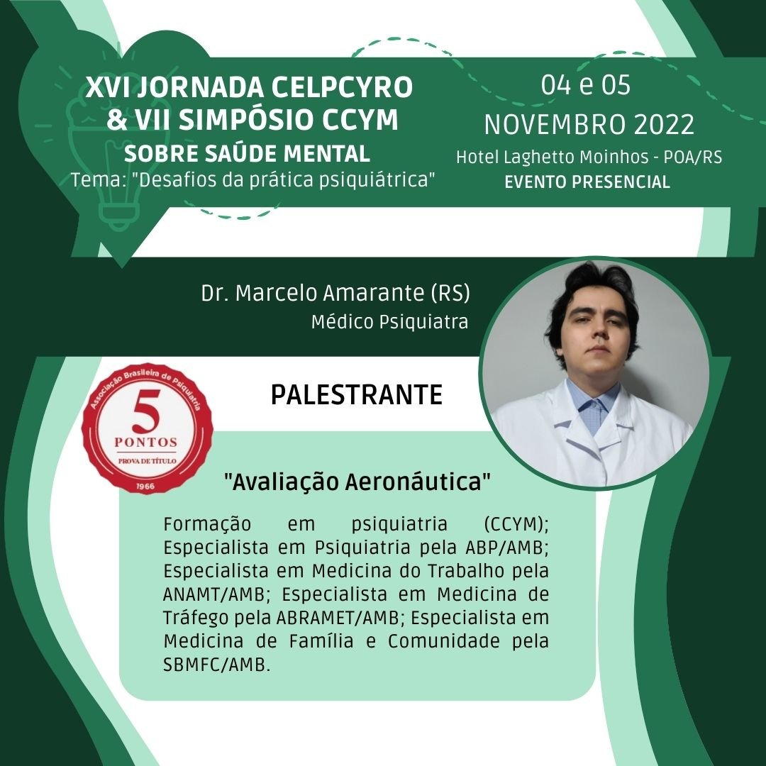 Palestrante: Saúde Mental do Aeronauta na XVI Jornada CELPCYRO & VII Simpósio CCYM